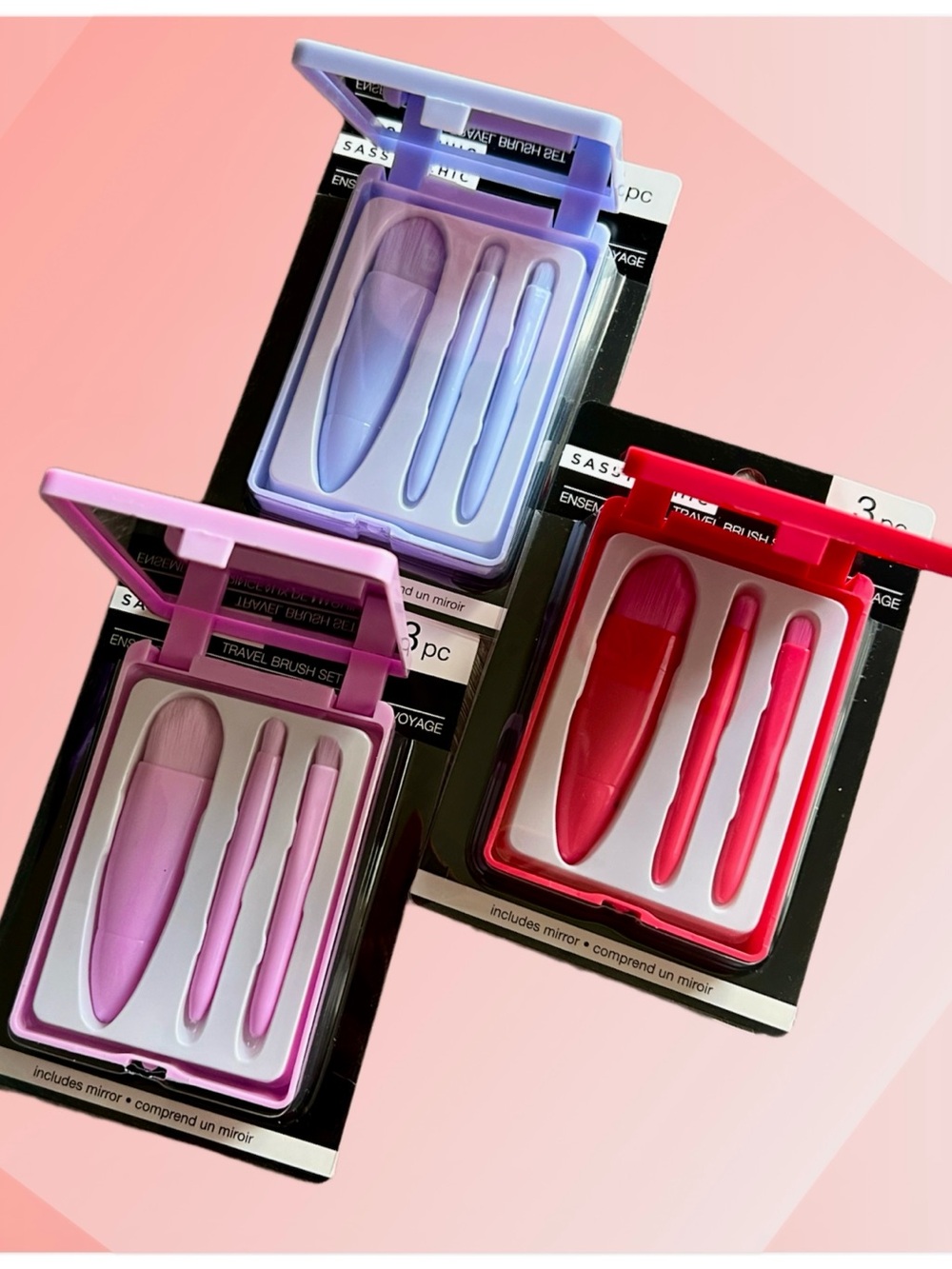 Travel Makeup Brush Set - Pick 1 Pink, Lavender, Red
